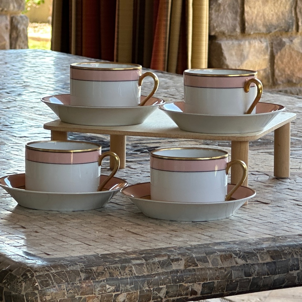 Fitz and Floyd Renaissance Set of 4 Coffee/Tea Cups and Saucers Peach